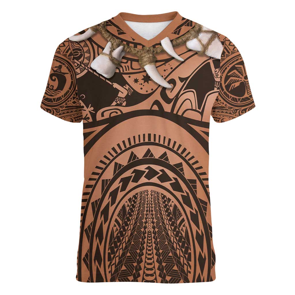 Polynesia Maui Tattoo Inspired Cosplay Costume Women V-Neck T-Shirt LT05 Female Beige - Polynesian Pride