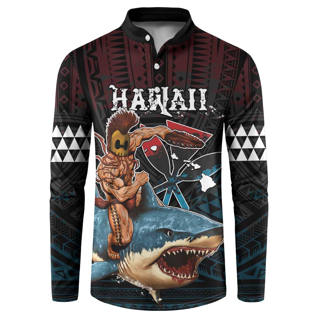 Hawaii Ikaika Button Sweatshirt Hawaiian Mythic Koa Tribal Warrior LT05 Black - Polynesian Pride