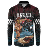 Hawaii Ikaika Button Sweatshirt Hawaiian Mythic Koa Tribal Warrior LT05 Black - Polynesian Pride