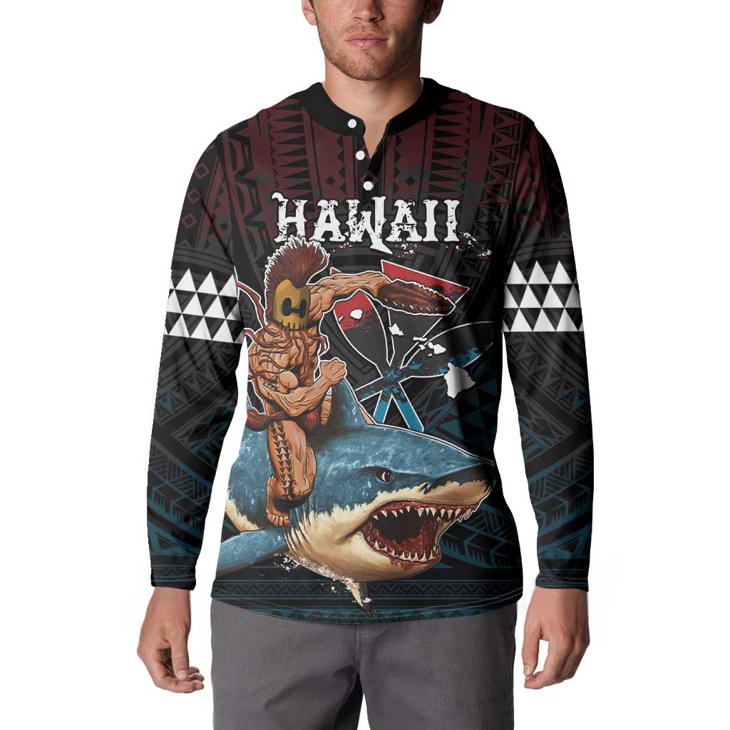 Hawaii Ikaika Button Sweatshirt Hawaiian Mythic Koa Tribal Warrior LT05 - Polynesian Pride