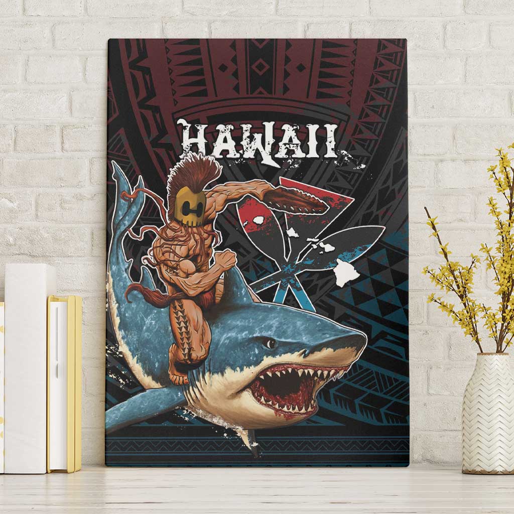 Hawaii Ikaika Canvas Wall Art Hawaiian Mythic Koa Tribal Warrior LT05 Without Frame Black - Polynesian Pride