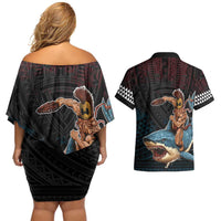 Hawaii Ikaika Couples Matching Off Shoulder Short Dress and Hawaiian Shirt Hawaiian Mythic Koa Tribal Warrior LT05 - Polynesian Pride