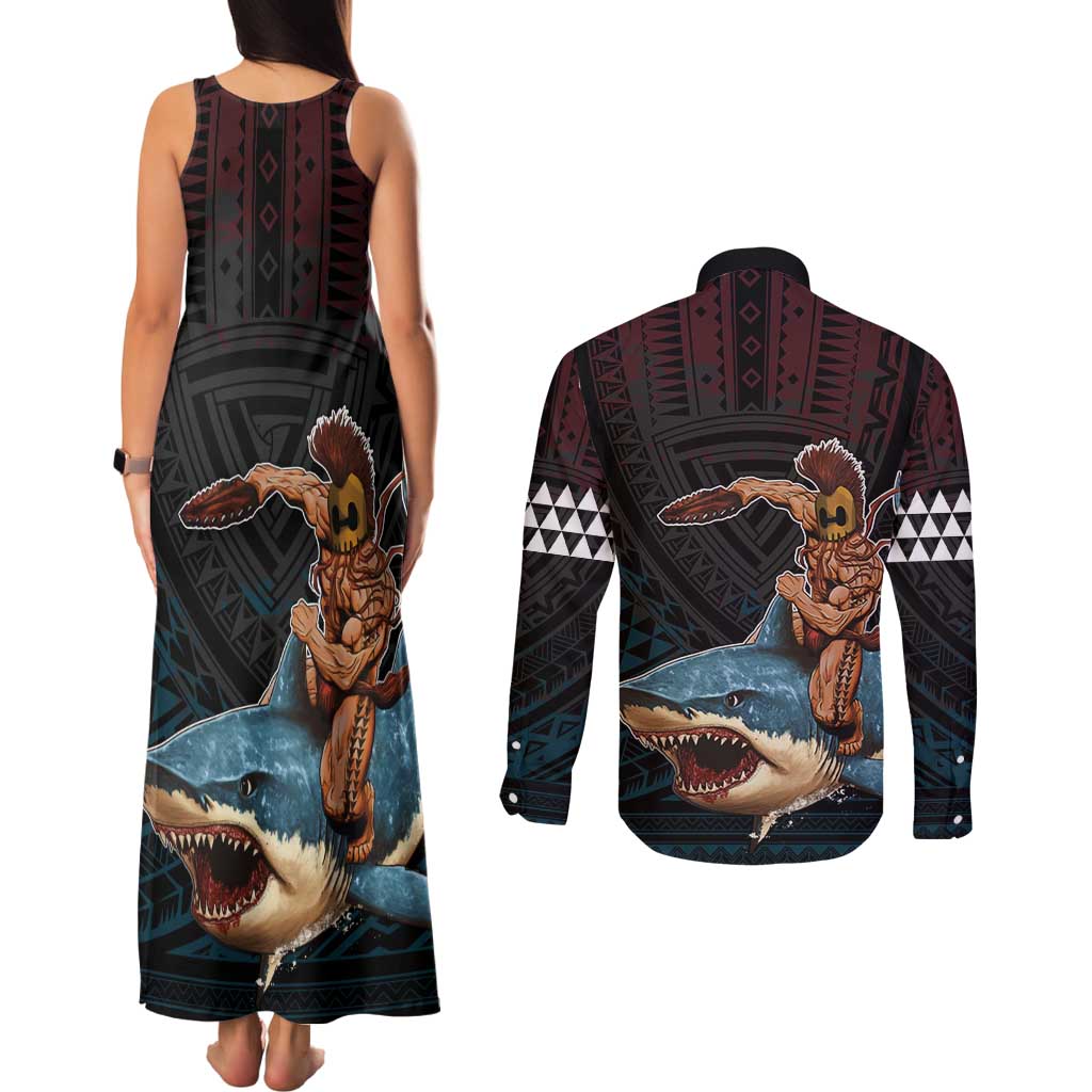 Hawaii Ikaika Couples Matching Tank Maxi Dress and Long Sleeve Button Shirt Hawaiian Mythic Koa Tribal Warrior LT05 - Polynesian Pride