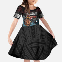 Hawaii Ikaika Family Matching Long Sleeve Bodycon Dress and Hawaiian Shirt Hawaiian Mythic Koa Tribal Warrior LT05 Daughter's Dress Black - Polynesian Pride