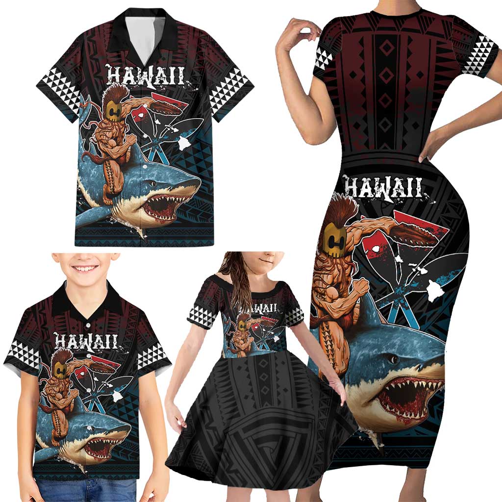Hawaii Ikaika Family Matching Short Sleeve Bodycon Dress and Hawaiian Shirt Hawaiian Mythic Koa Tribal Warrior LT05 - Polynesian Pride