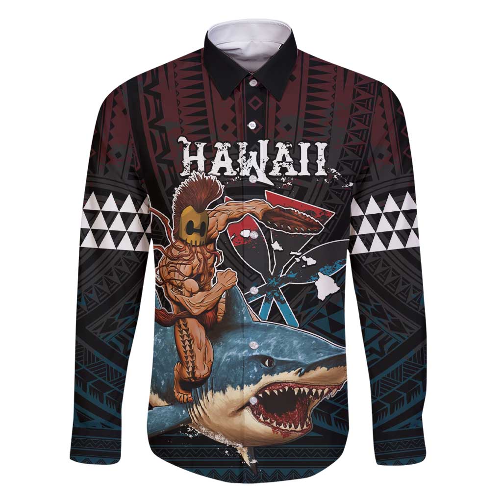 Hawaii Ikaika Family Matching Short Sleeve Bodycon Dress and Hawaiian Shirt Hawaiian Mythic Koa Tribal Warrior LT05 Dad's Shirt - Long Sleeve Black - Polynesian Pride