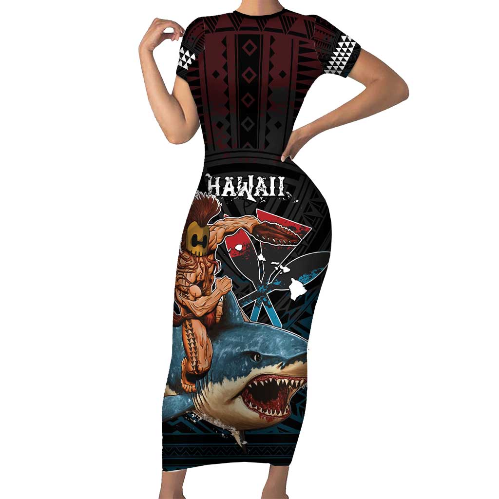 Hawaii Ikaika Family Matching Short Sleeve Bodycon Dress and Hawaiian Shirt Hawaiian Mythic Koa Tribal Warrior LT05 Mom's Dress Black - Polynesian Pride