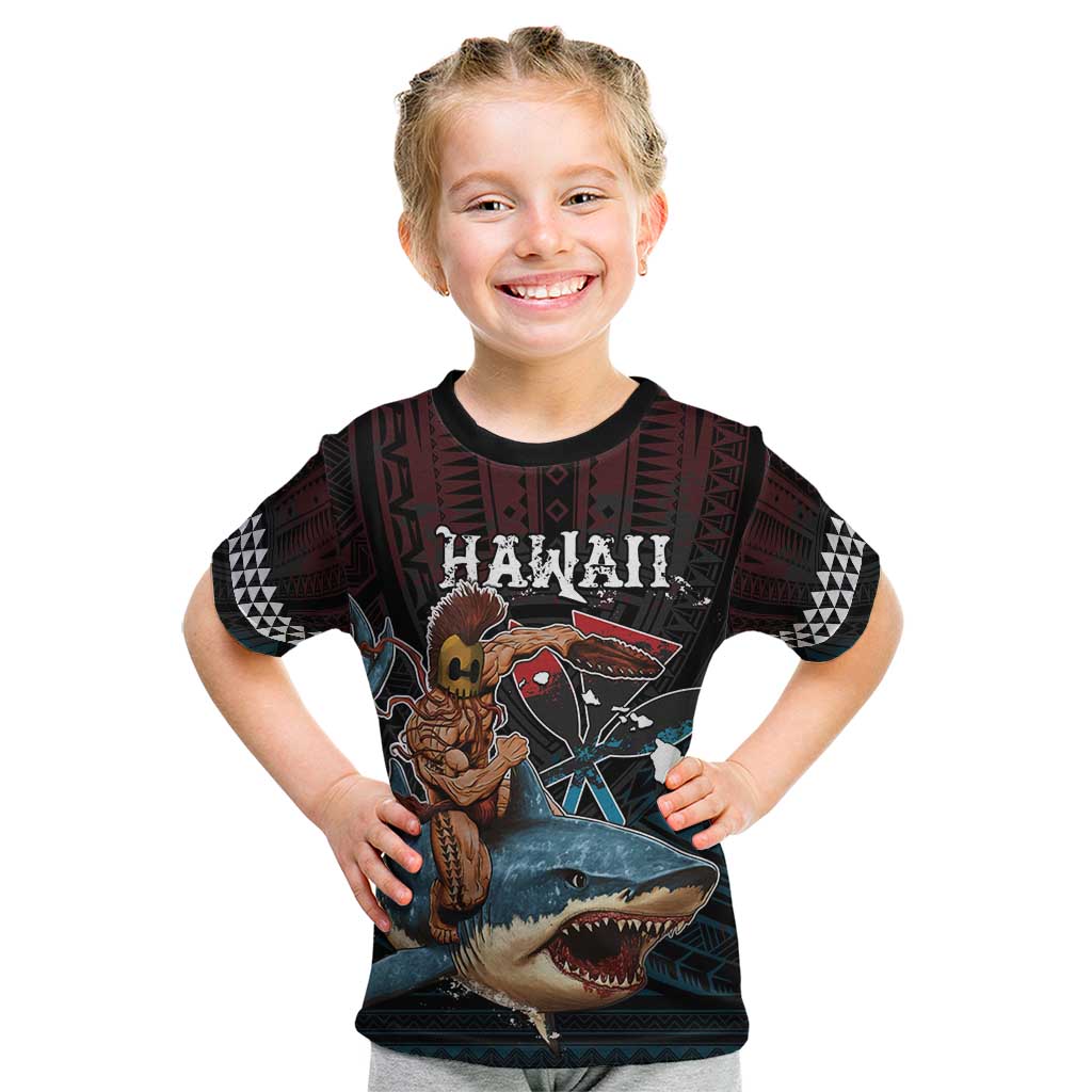 Hawaii Ikaika Kid T Shirt Hawaiian Mythic Koa Tribal Warrior LT05 Black - Polynesian Pride