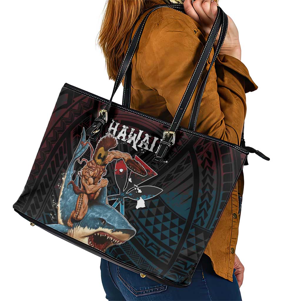 Hawaii Ikaika Leather Tote Bag Hawaiian Mythic Koa Tribal Warrior LT05 - Polynesian Pride