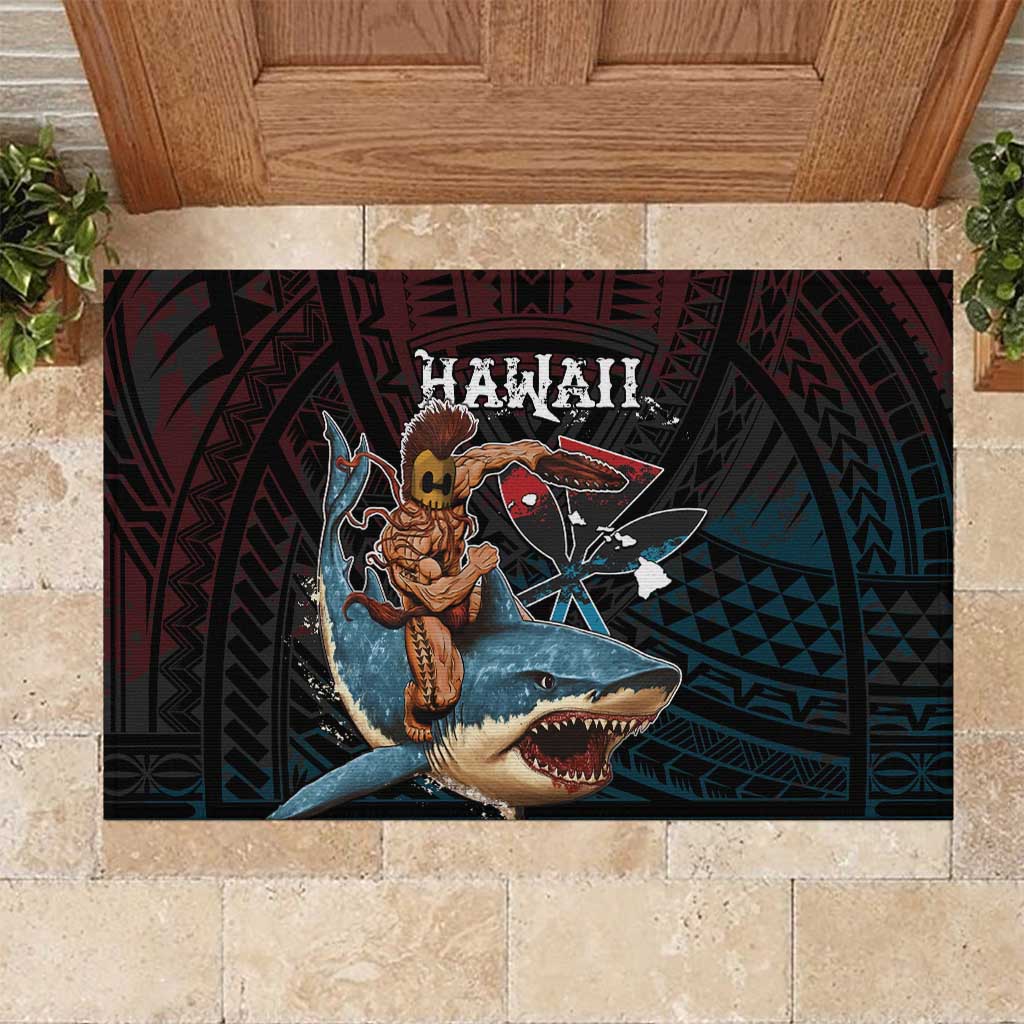 Hawaii Ikaika Rubber Doormat Hawaiian Mythic Koa Tribal Warrior LT05 Black - Polynesian Pride