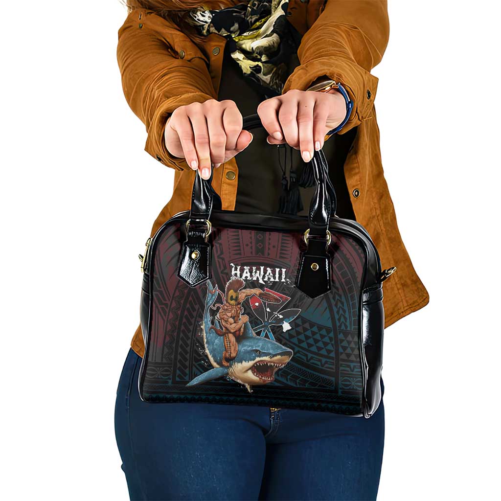 Hawaii Ikaika Shoulder Handbag Hawaiian Mythic Koa Tribal Warrior LT05 One Size Black - Polynesian Pride