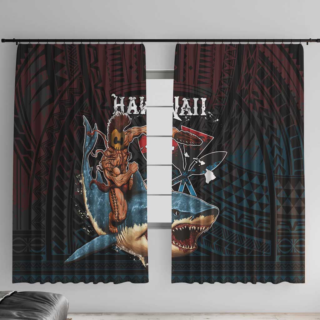 Hawaii Ikaika Window Curtain Hawaiian Mythic Koa Tribal Warrior LT05 With Hooks Black - Polynesian Pride