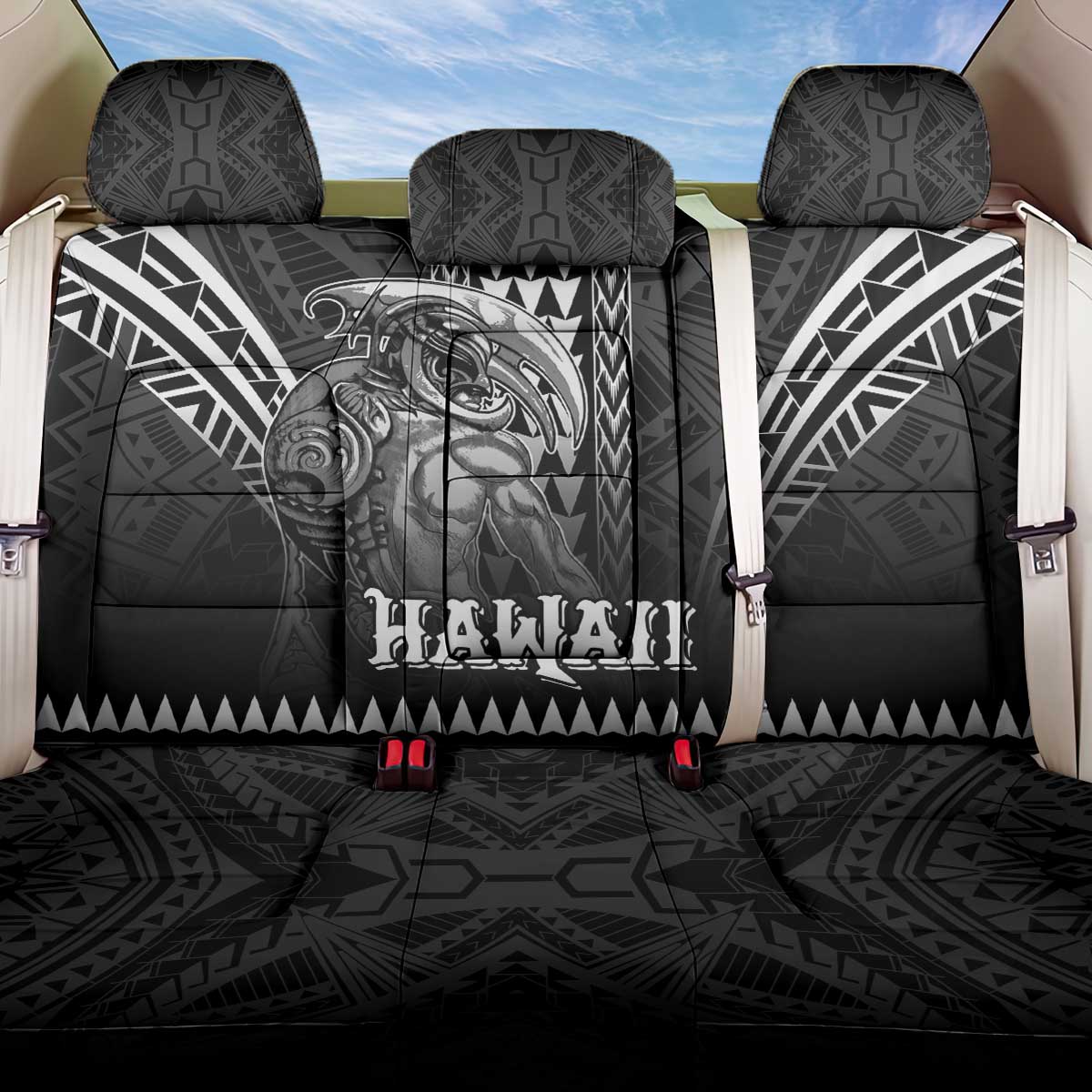 Hawaiian Ikaika Warrior Back Car Seat Cover Tribal Pattern LT05 One Size Black - Polynesian Pride