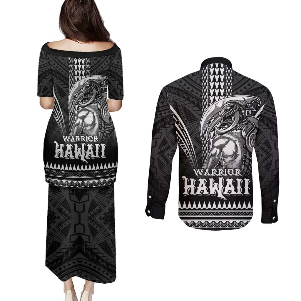 Hawaiian Ikaika Warrior Couples Matching Puletasi and Long Sleeve Button Shirt Tribal Pattern LT05 - Polynesian Pride