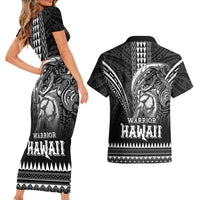 Hawaiian Ikaika Warrior Couples Matching Short Sleeve Bodycon Dress and Hawaiian Shirt Tribal Pattern