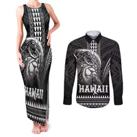 Hawaiian Ikaika Warrior Couples Matching Tank Maxi Dress and Long Sleeve Button Shirt Tribal Pattern LT05 Black - Polynesian Pride