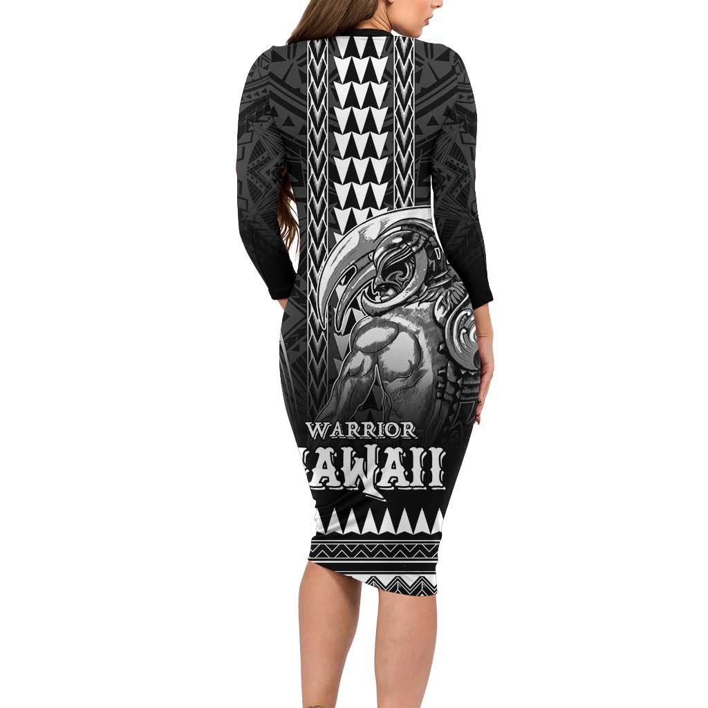 Hawaiian Ikaika Warrior Family Matching Long Sleeve Bodycon Dress and Hawaiian Shirt Tribal Pattern LT05 - Polynesian Pride