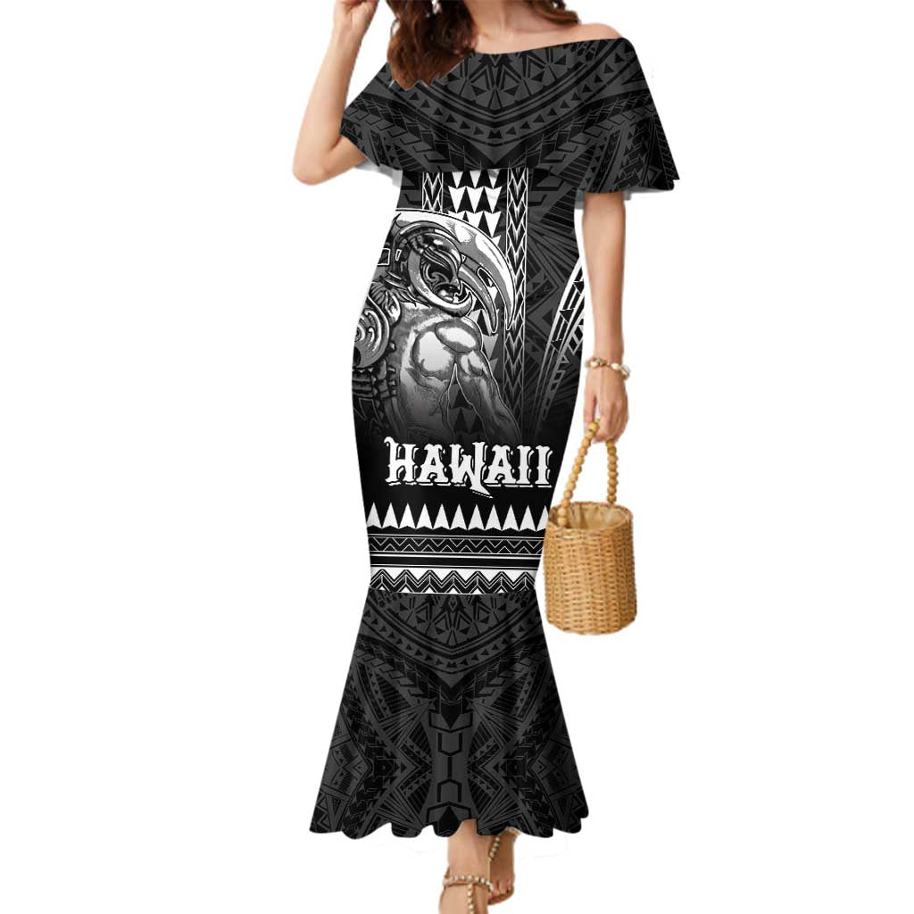 Hawaiian Ikaika Warrior Family Matching Mermaid Dress and Hawaiian Shirt Tribal Pattern LT05 Mom's Dress Black - Polynesian Pride
