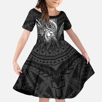 Hawaiian Ikaika Warrior Family Matching Off Shoulder Maxi Dress and Hawaiian Shirt Tribal Pattern LT05 Daughter's Dress Black - Polynesian Pride