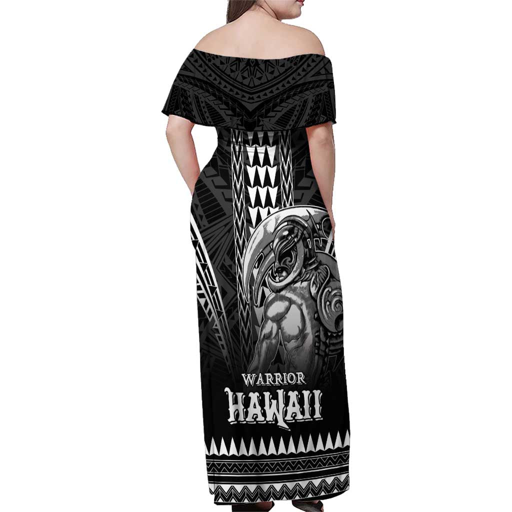 Hawaiian Ikaika Warrior Family Matching Off Shoulder Maxi Dress and Hawaiian Shirt Tribal Pattern LT05 - Polynesian Pride