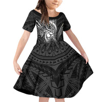 Hawaiian Ikaika Warrior Family Matching Off Shoulder Short Dress and Hawaiian Shirt Tribal Pattern LT05 Daughter's Dress Black - Polynesian Pride