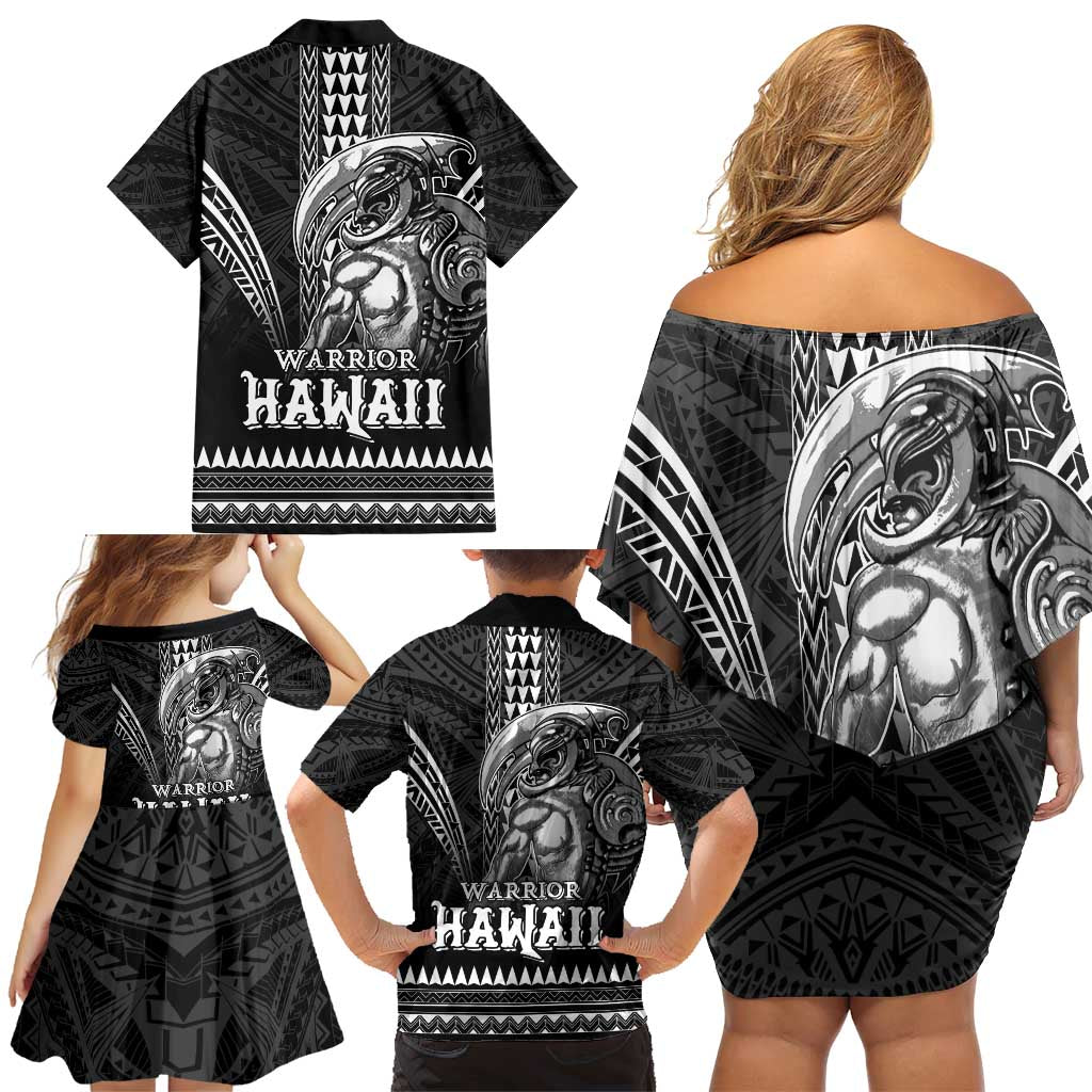 Hawaiian Ikaika Warrior Family Matching Off Shoulder Short Dress and Hawaiian Shirt Tribal Pattern LT05 - Polynesian Pride
