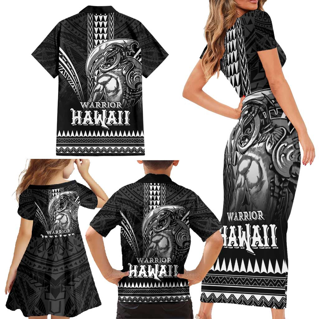 Hawaiian Ikaika Warrior Family Matching Short Sleeve Bodycon Dress and Hawaiian Shirt Tribal Pattern LT05 - Polynesian Pride