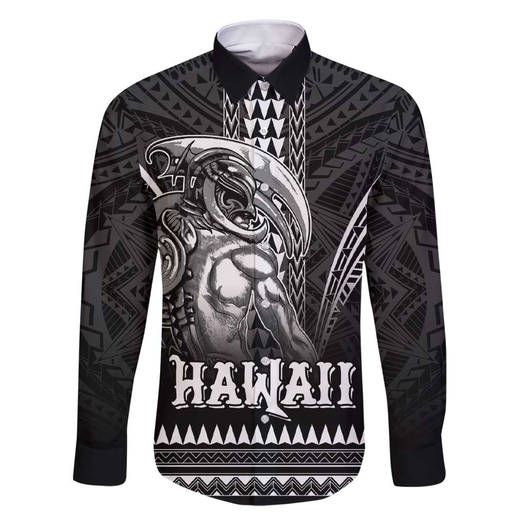 Hawaiian Ikaika Warrior Family Matching Short Sleeve Bodycon Dress and Hawaiian Shirt Tribal Pattern LT05 Dad's Shirt - Long Sleeve Black - Polynesian Pride