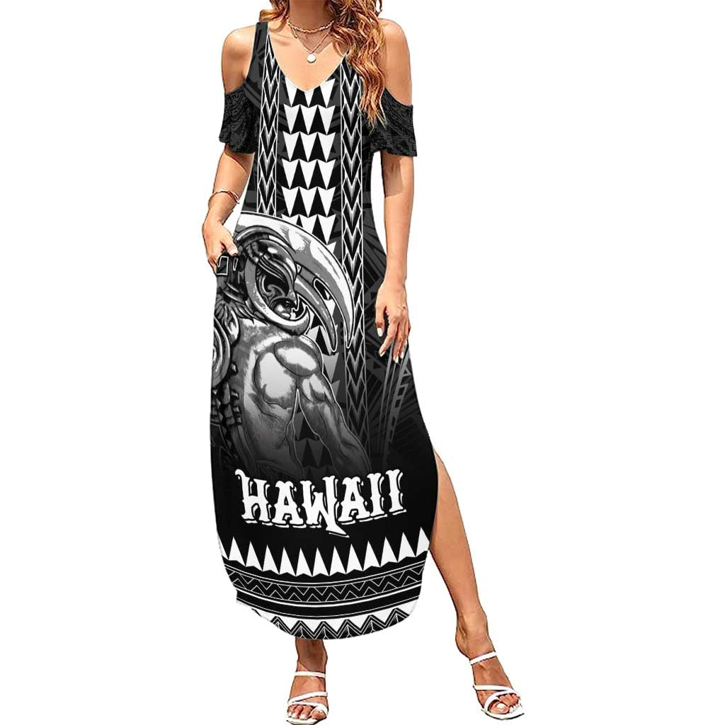 Hawaiian Ikaika Warrior Family Matching Summer Maxi Dress and Hawaiian Shirt Tribal Pattern LT05 Mom's Dress Black - Polynesian Pride