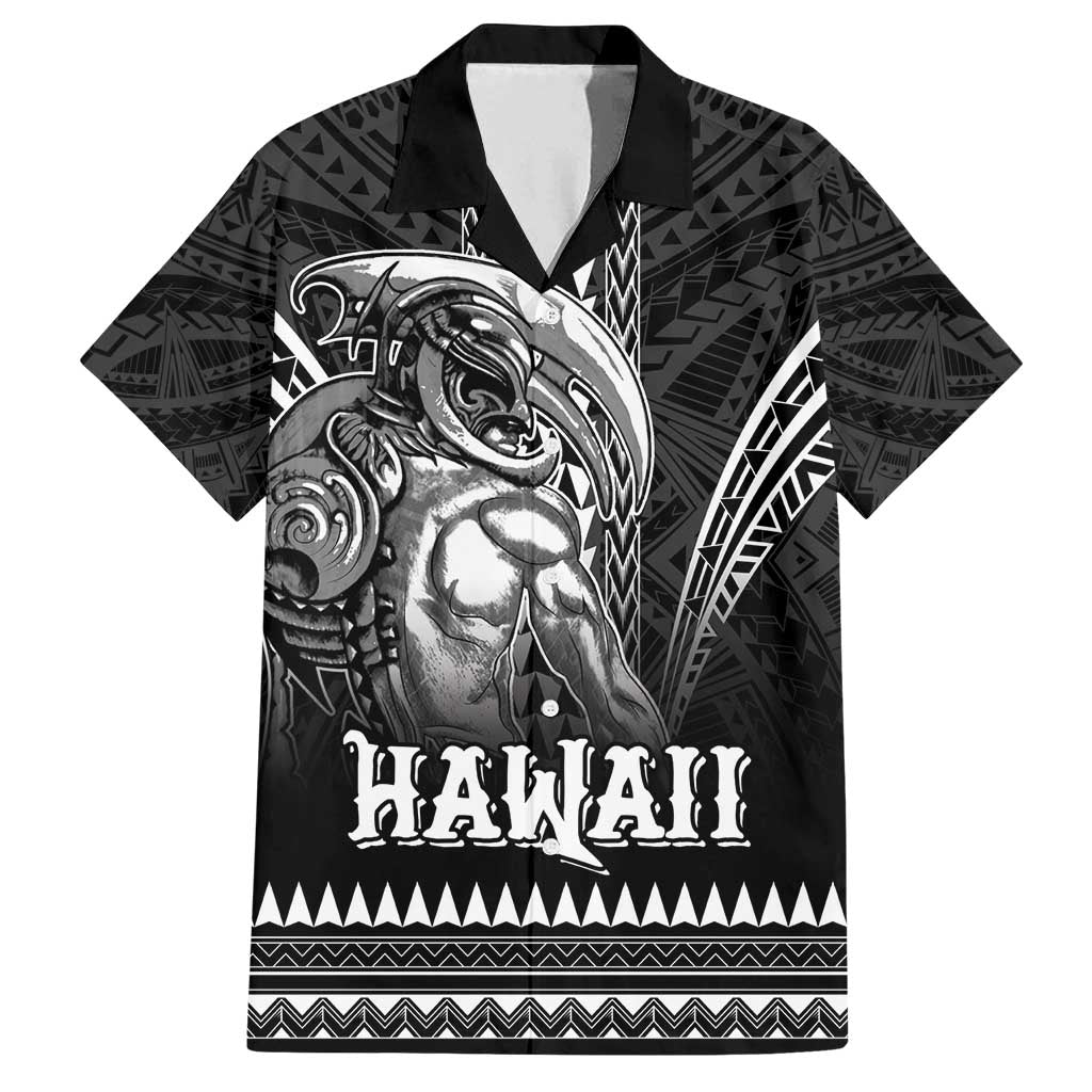 Hawaiian Ikaika Warrior Family Matching Tank Maxi Dress and Hawaiian Shirt Tribal Pattern LT05 Dad's Shirt - Short Sleeve Black - Polynesian Pride