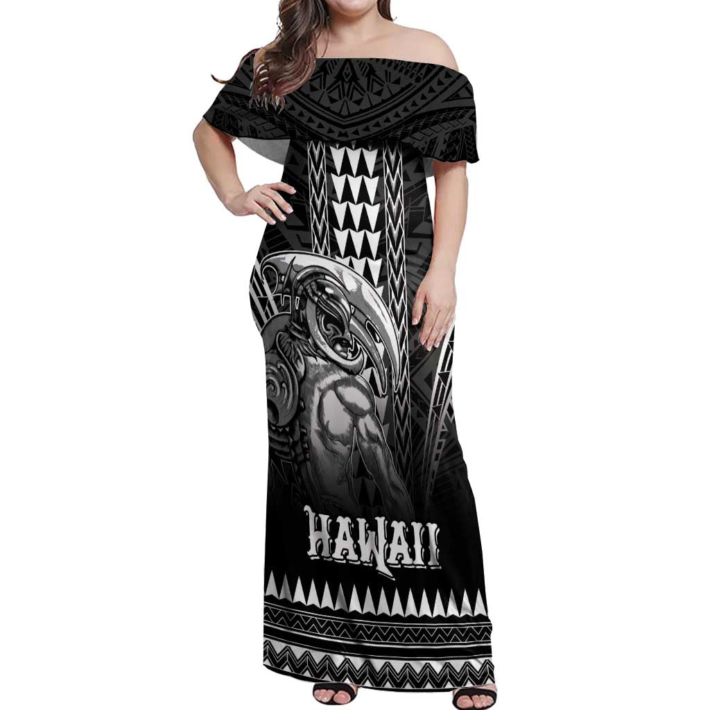 Hawaiian Ikaika Warrior Off Shoulder Maxi Dress Tribal Pattern LT05 Women Black - Polynesian Pride