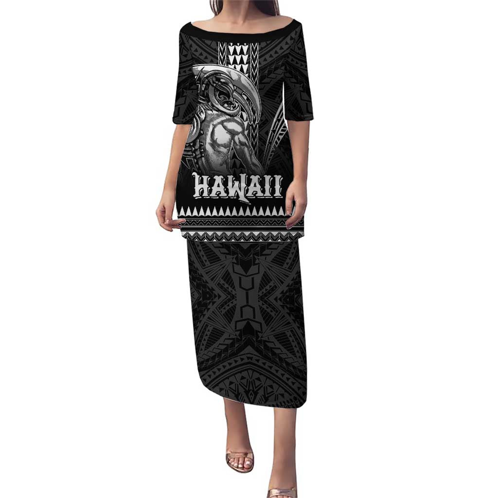 Hawaiian Ikaika Warrior Puletasi Tribal Pattern LT05 Long Dress Black - Polynesian Pride