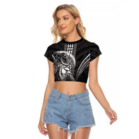 Hawaiian Ikaika Warrior Raglan Cropped T Shirt Tribal Pattern LT05 Female Black - Polynesian Pride