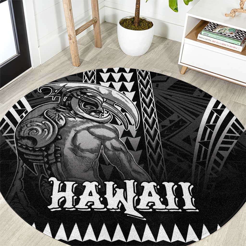 Hawaiian Ikaika Warrior Round Carpet Tribal Pattern LT05 Black - Polynesian Pride