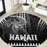 Hawaiian Ikaika Warrior Round Carpet Tribal Pattern LT05 Black - Polynesian Pride