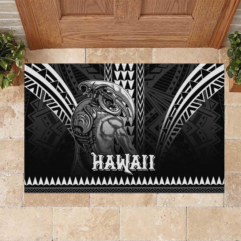 Hawaiian Ikaika Warrior Rubber Doormat Tribal Pattern LT05 Black - Polynesian Pride