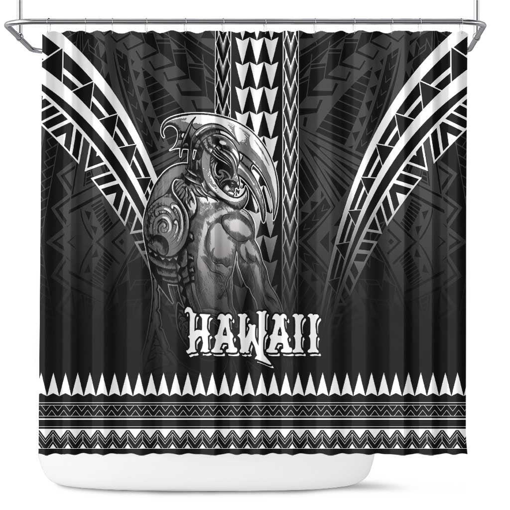 Hawaiian Ikaika Warrior Shower Curtain Tribal Pattern LT05 Black - Polynesian Pride
