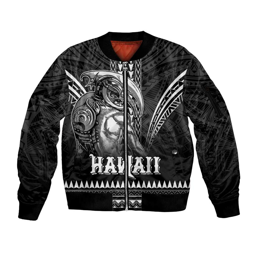Hawaiian Ikaika Warrior Sleeve Zip Bomber Jacket Tribal Pattern LT05 Unisex Black - Polynesian Pride
