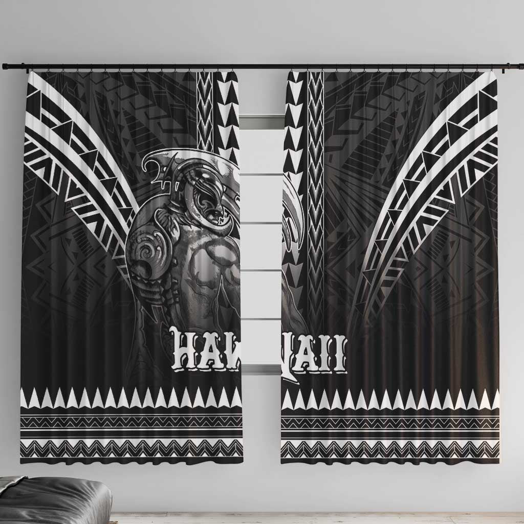 Hawaiian Ikaika Warrior Window Curtain Tribal Pattern LT05 With Hooks Black - Polynesian Pride