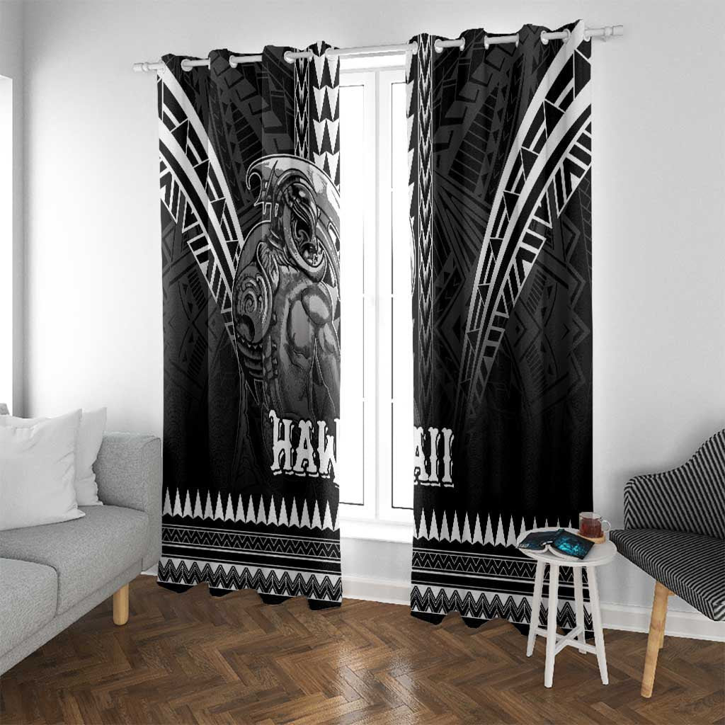 Hawaiian Ikaika Warrior Window Curtain Tribal Pattern LT05 With Grommets Black - Polynesian Pride