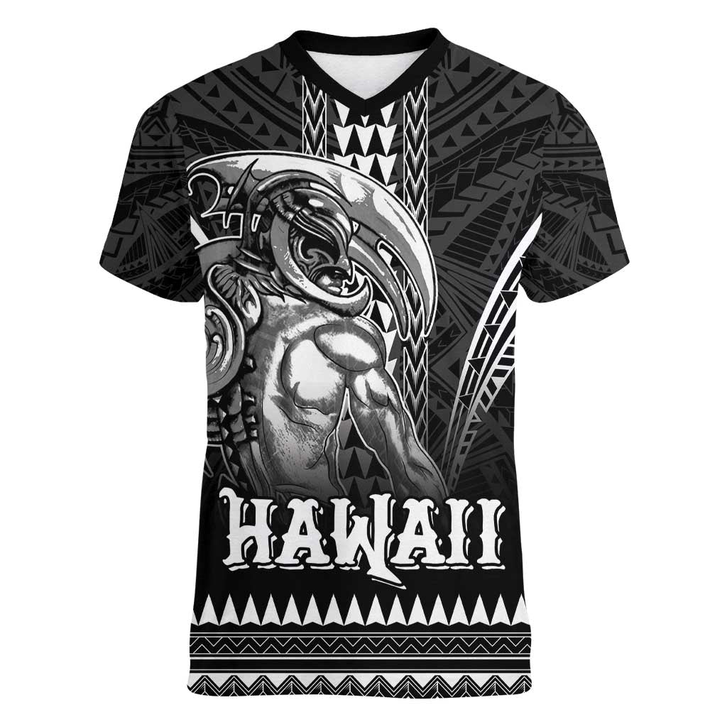 Hawaiian Ikaika Warrior Women V-Neck T-Shirt Tribal Pattern LT05 Female Black - Polynesian Pride