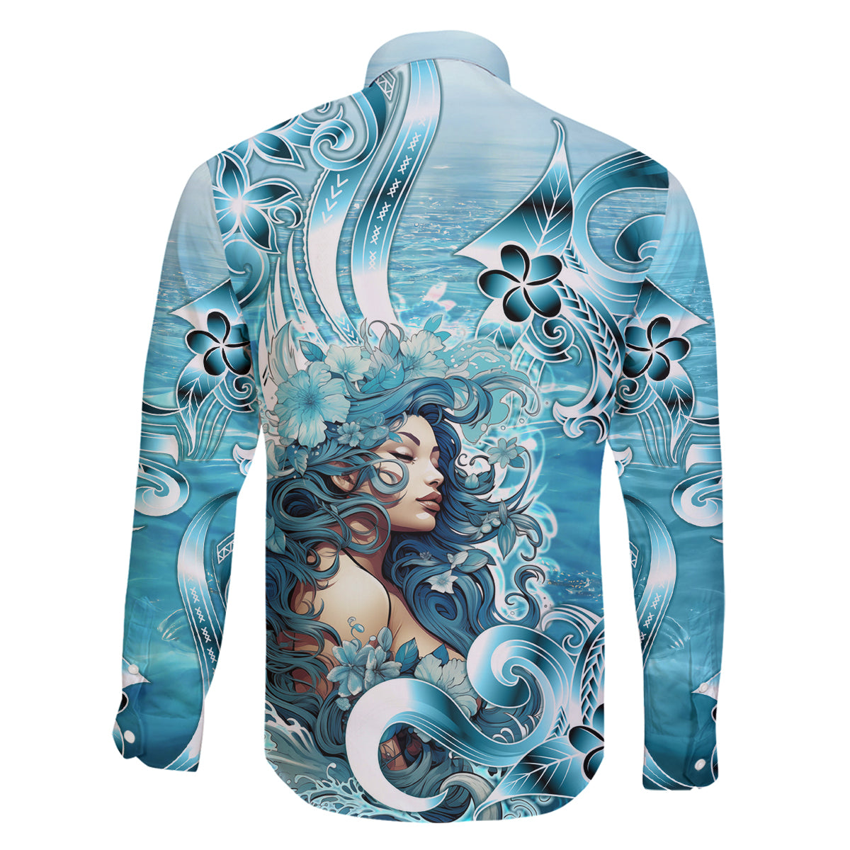 Hawaii Namaka Goddess Of The Sea Family Matching Long Sleeve Bodycon Dress and Hawaiian Shirt Polynesian Style LT05 - Polynesian Pride