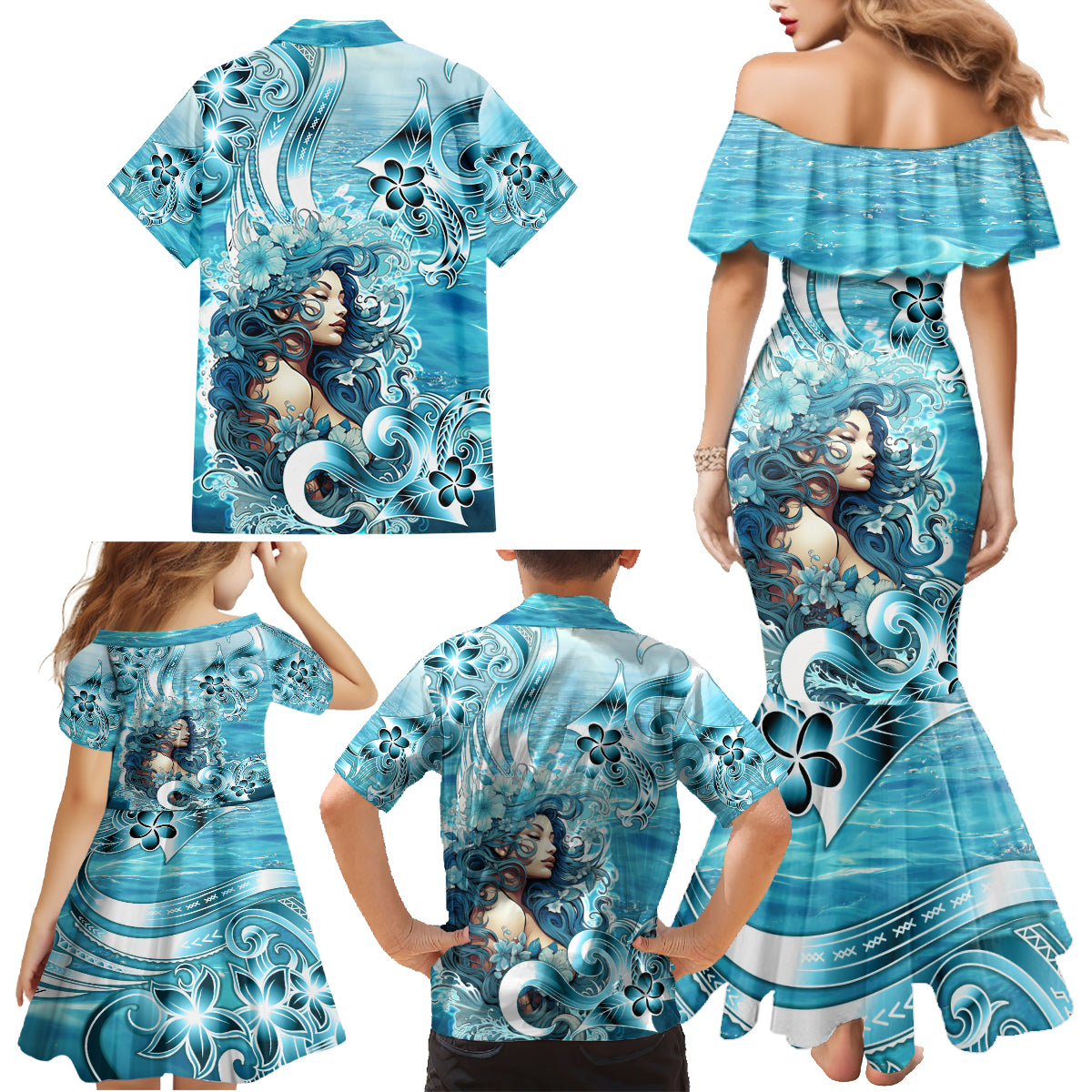 Hawaii Namaka Goddess Of The Sea Family Matching Mermaid Dress and Hawaiian Shirt Polynesian Style LT05 - Polynesian Pride