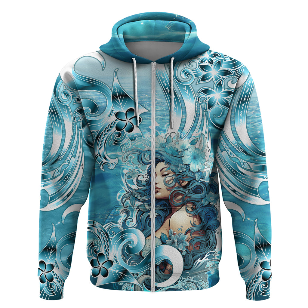 Hawaii Namaka Goddess Of The Sea Zip Hoodie Polynesian Style LT05 Zip Hoodie Turquoise - Polynesian Pride