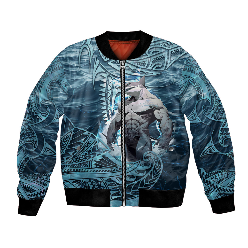 Hawaiian Shark God Kamohoalii Bomber Jacket Polynesian Style LT05 Unisex Blue - Polynesian Pride