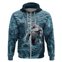 Hawaiian Shark God Kamohoalii Hoodie Polynesian Style LT05 Zip Hoodie Blue - Polynesian Pride