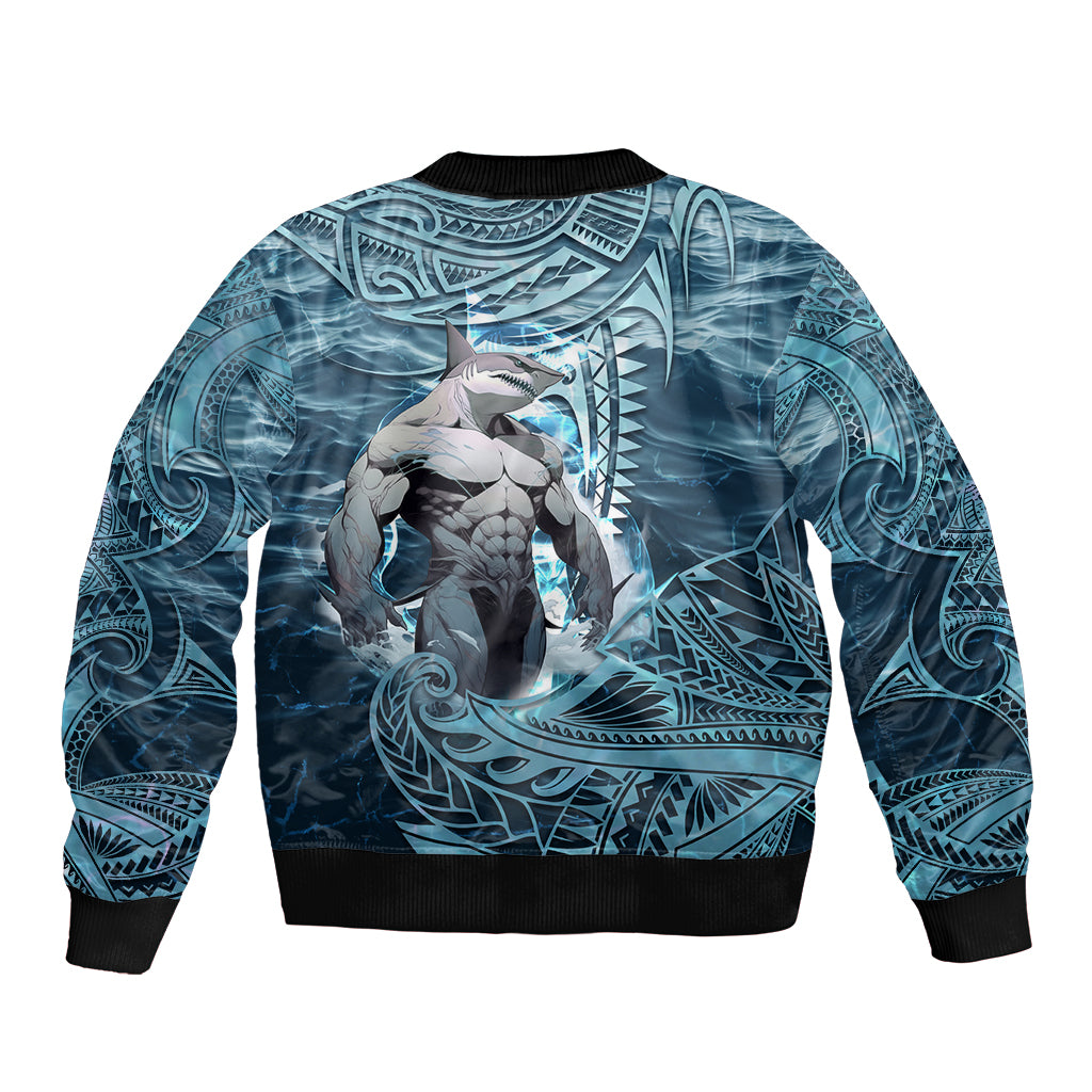 Hawaiian Shark God Kamohoalii Sleeve Zip Bomber Jacket Polynesian Style LT05 - Polynesian Pride