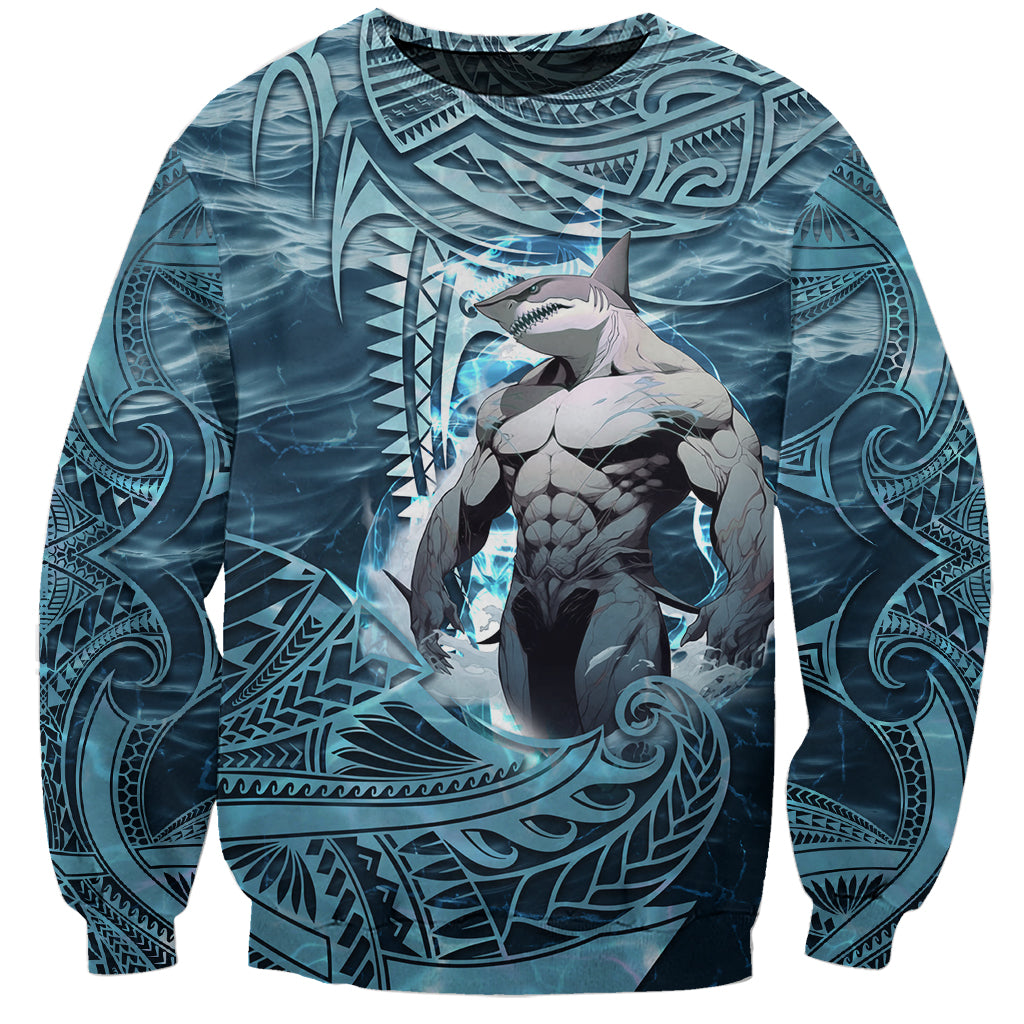 Hawaiian Shark God Kamohoalii Sweatshirt Polynesian Style LT05 Unisex Blue - Polynesian Pride