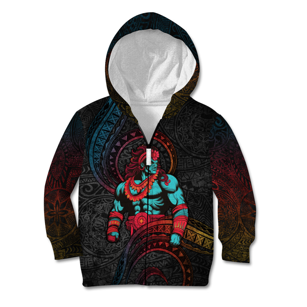 Hawaiian Demigod Maui Kid Hoodie Polynesian Mythology LT05 Zip Hoodie Black - Polynesian Pride