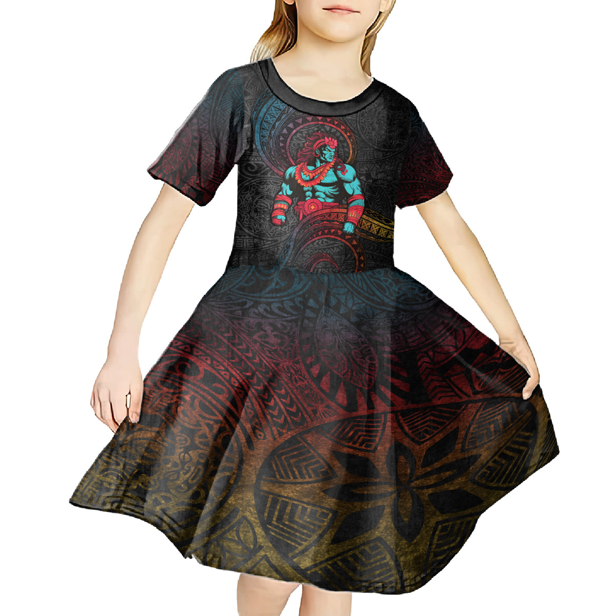 Hawaiian Demigod Maui Kid Short Sleeve Dress Polynesian Mythology LT05 - Polynesian Pride